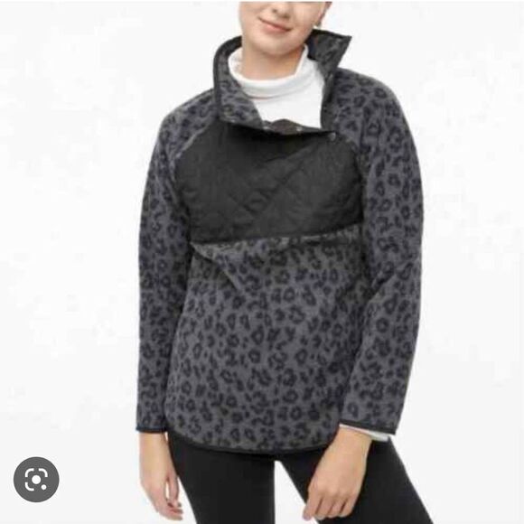 J.Crew Sweaters - J.crew black and grey leopard snap neck fleece sweater